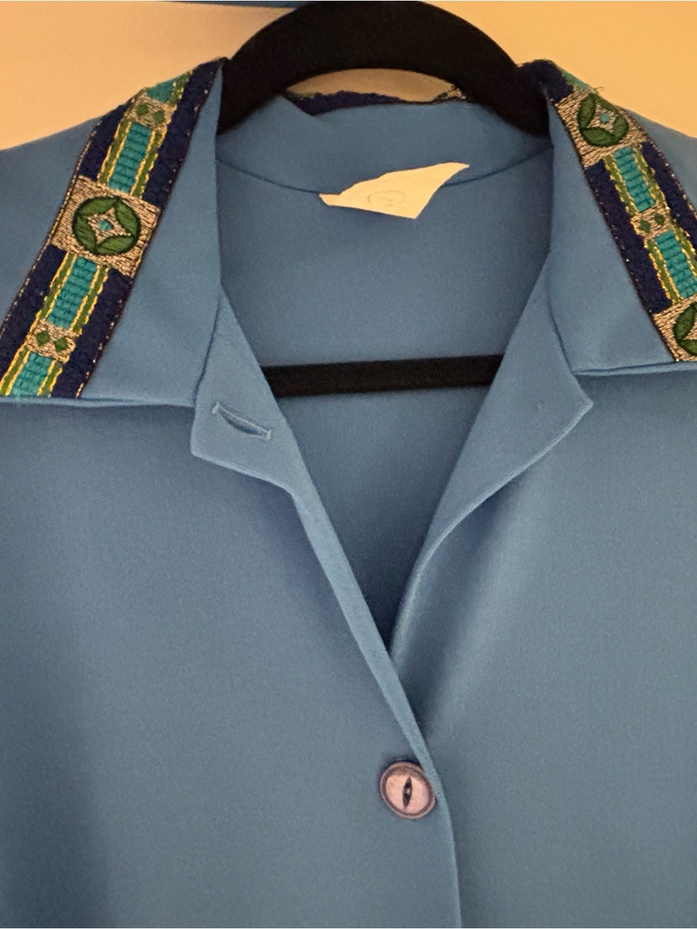 Vintage 1970s Blue Women's Embellished Collar robe